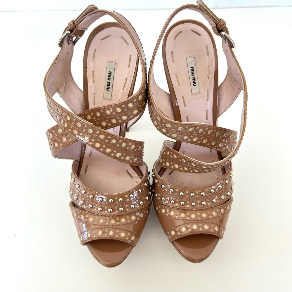 Miu Miu Patent Leather Eyelet Studded Trim Slingb… - image 4